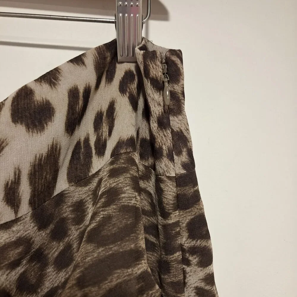 Talbots CHIFFON LEOPARD CHEETAH TIER RUFFLE SKIRT 14P Womens Y2K Preppy 00s